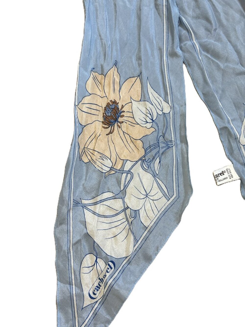Cacharel Vintage Silk Blend Floral Blue Scarf 70's - Picture 2 of 5